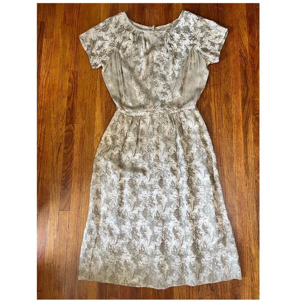1950s Silk Jacquard Satin Wiggle Dress